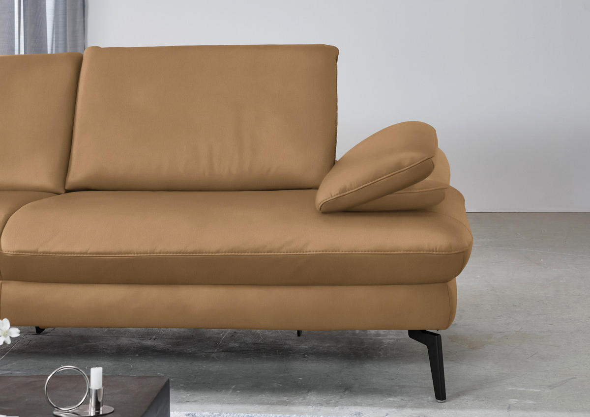 ECKSOFA in Echtleder Honig  157/325 cm  - Schwarz/Honig, Design, Leder/Metall (157/325cm) - Dieter Knoll