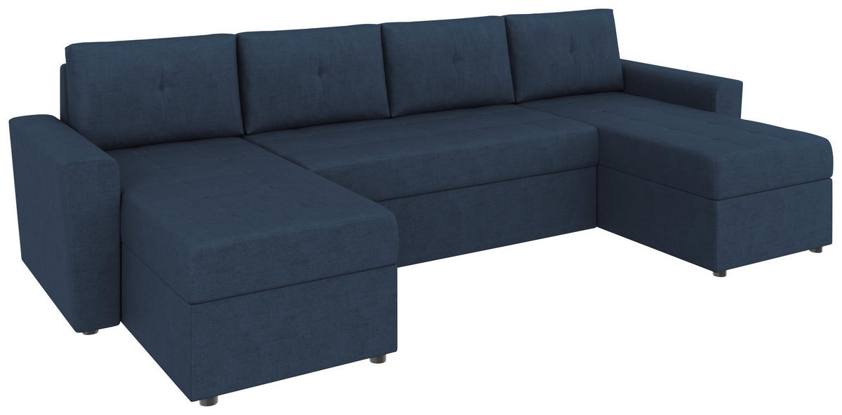 WOHNLANDSCHAFT TERMOLI Dunkelblau Jacquard  - Schwarz/Dunkelblau, Design, Kunststoff/Textil (155/296/155cm) - MID.YOU