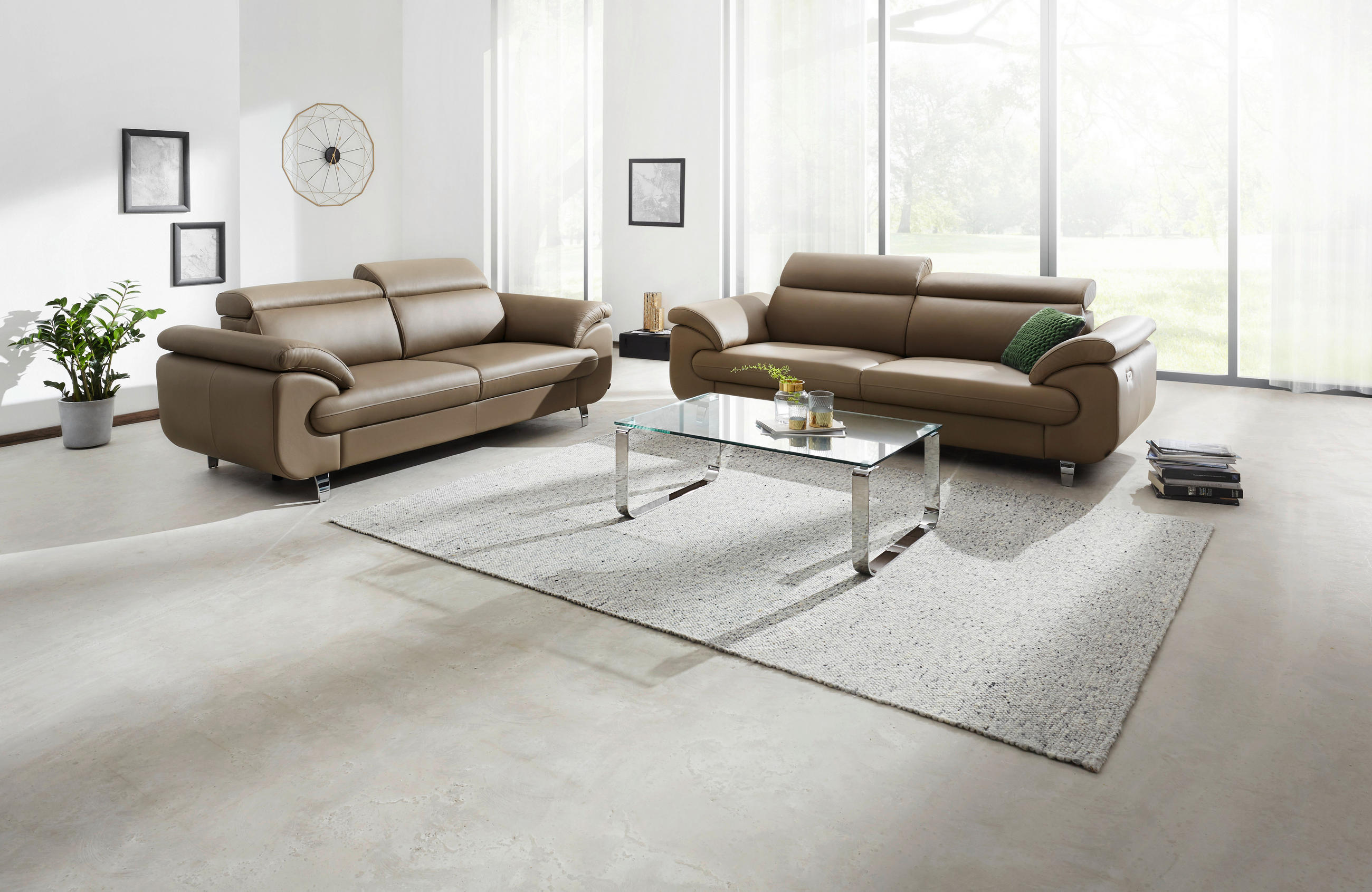 DREISITZER-SOFA in Echtleder Hellbraun - Chromfarben/Hellbraun, Natur, Leder/Metall (217/100/105cm) - Valnatura