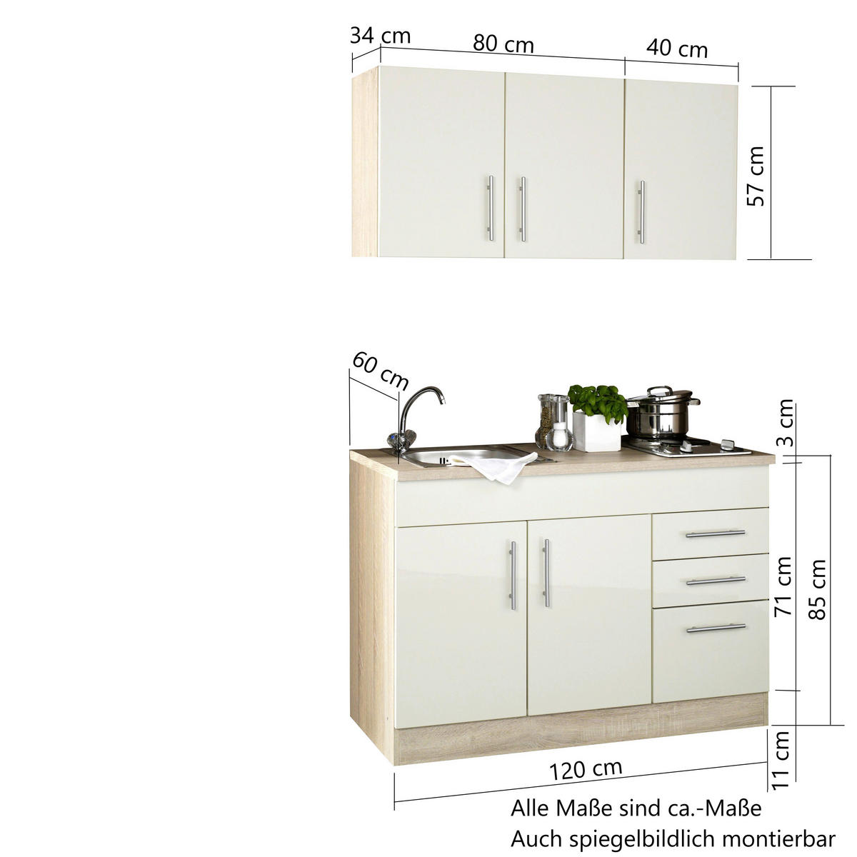 MINIKÜCHE 120 cm   in Weiss  - Chromfarben/Weiss, Modern, Holzwerkstoff/Metall (120cm) - Held