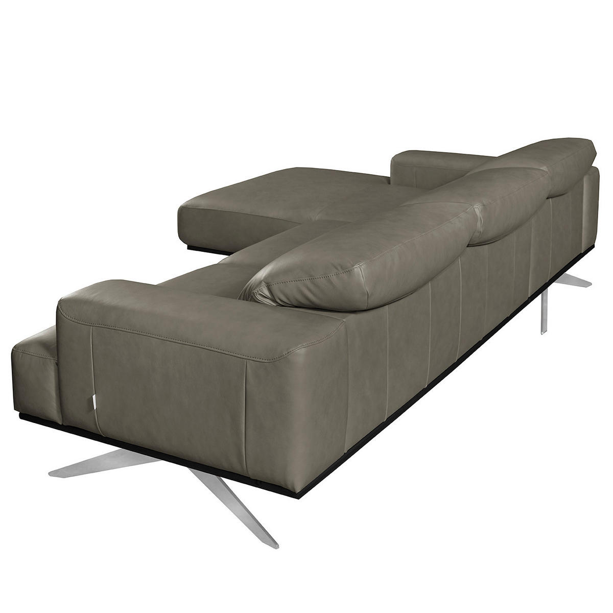 ECKSOFA Grau Echtleder Rücken echt, Kopfteilverstellung  - Chromfarben/Grau, Design, Leder/Metall (187/295cm) - Livetastic