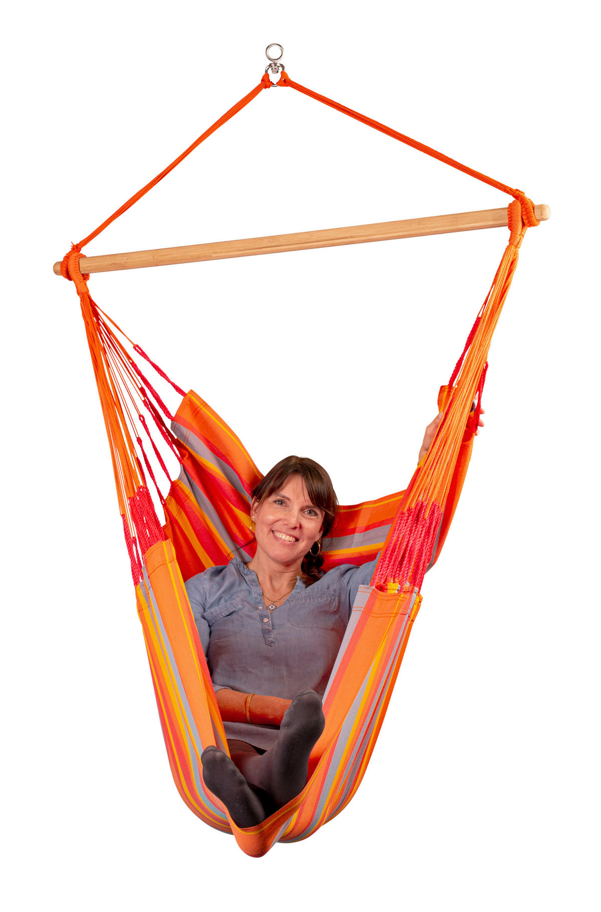 HÄNGESESSEL comfort outdoor 110/160/180 cm  - Gelb/Rot, LIFESTYLE, Holz/Textil (110/160/180cm) - La Siesta