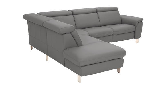 ECKSOFA in Echtleder Dunkelgrau  - Dunkelgrau/Alufarben, Design, Leder/Metall (242/271cm) - Cantus