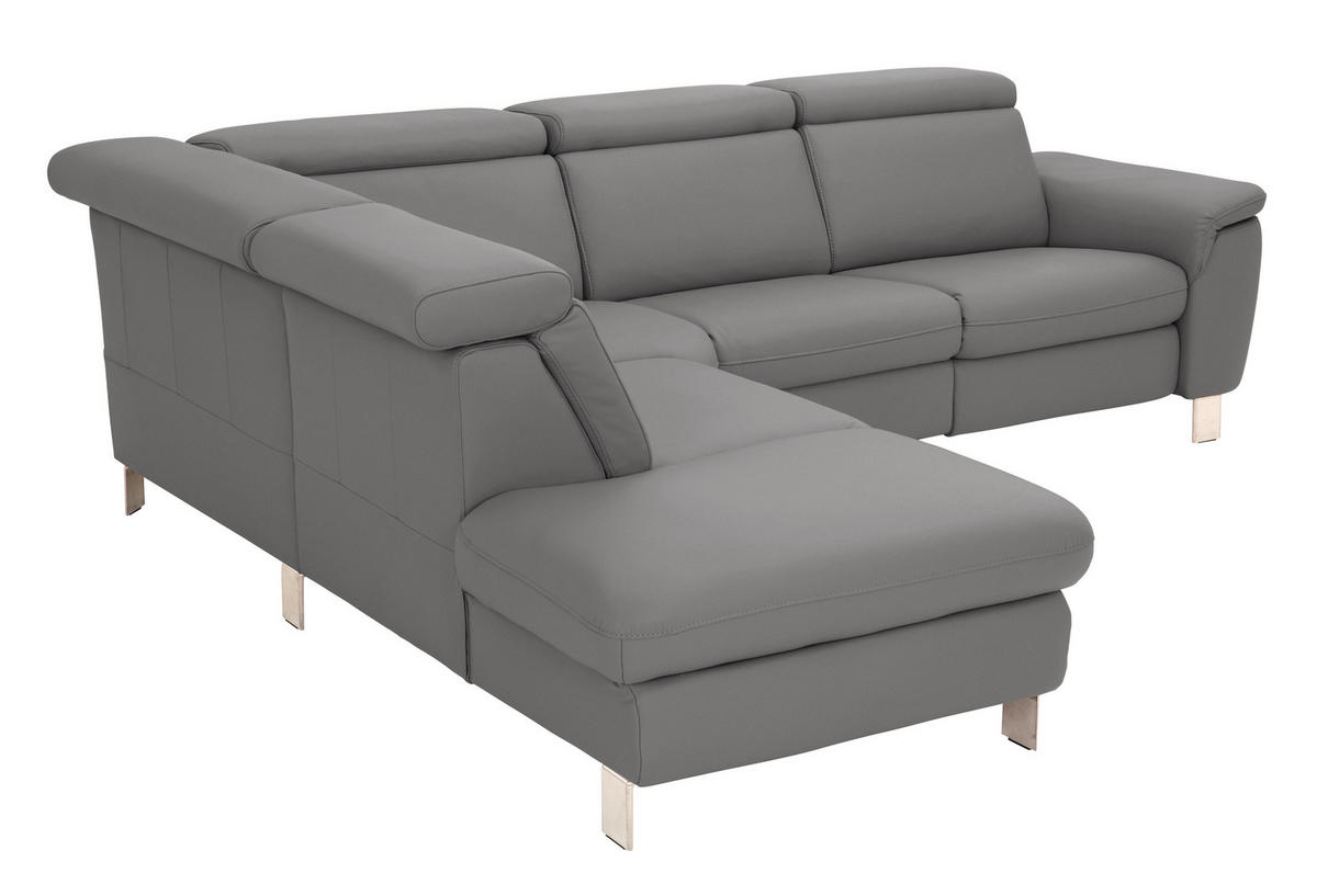 ECKSOFA in Echtleder Dunkelgrau  - Dunkelgrau/Alufarben, Design, Leder/Metall (239/271cm) - Cantus