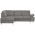 ECKSOFA in Flachgewebe Grau  - Silberfarben/Grau, KONVENTIONELL, Holz/Textil (186/255cm) - Cantus