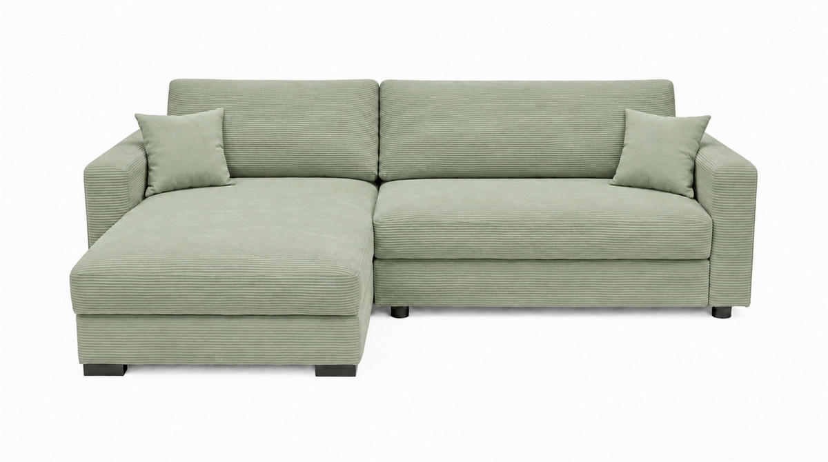ECKSOFA  Cord Mintgrün  - Mintgrau/Schwarz, Basics, Holz/Holzwerkstoff (264/184cm) - MID.YOU