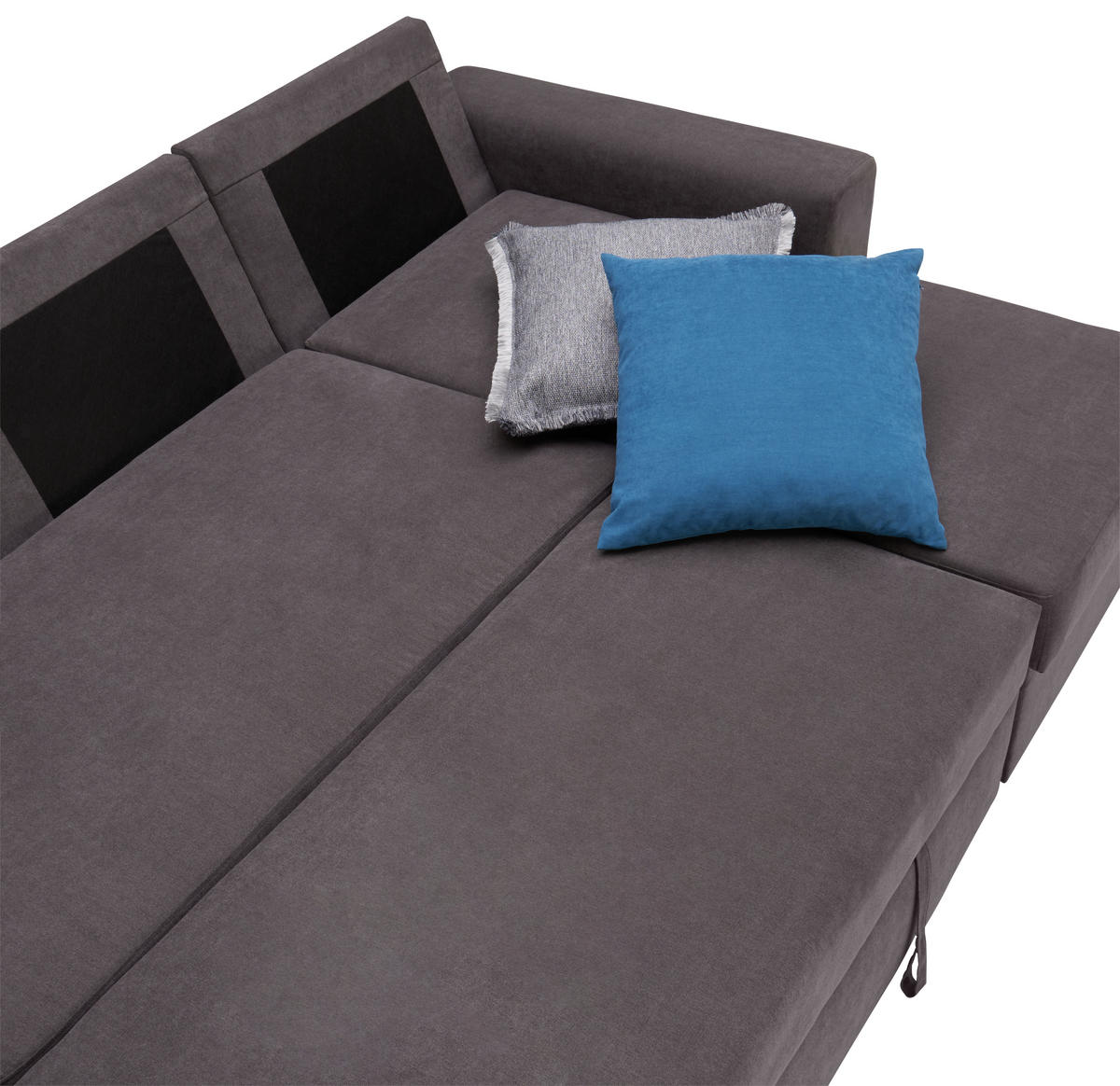 ECKSOFA inkl.Funktionen Dunkelgrau Webstoff  - Dunkelgrau/Schwarz, Design, Textil (245/160cm) - Xora