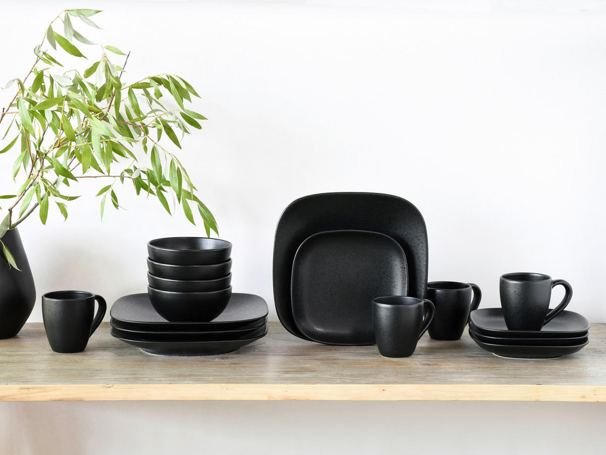 KOMBINOVANÁ SOUPRAVA, 16dílné, kamenina - černá, Basics, keramika - Creatable