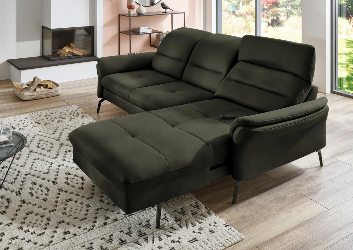 ECKSOFA in Flachgewebe Dunkelgrün  - Dunkelgrün/Schwarz, Konventionell, Textil/Metall (260/181cm) - Beldomo Speed