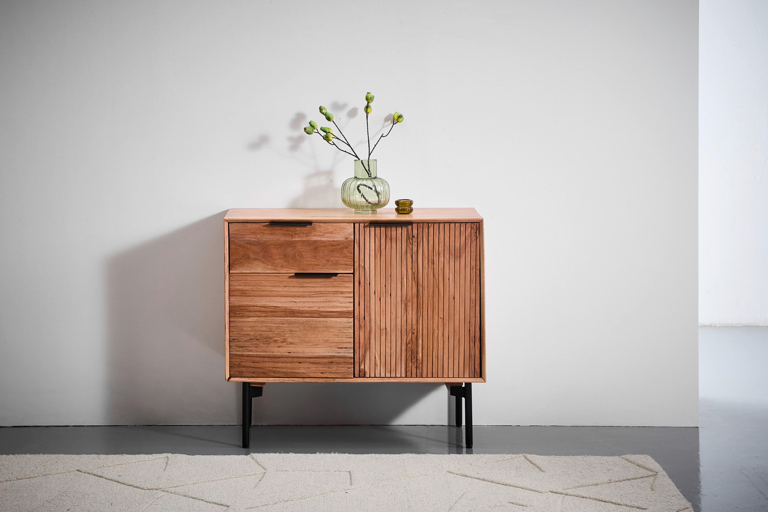 KOMMODE Doha  in 92/82/42 cm  - Schwarz/Naturfarben, KONVENTIONELL, Holz/Metall (92/82/42cm) - Livetastic