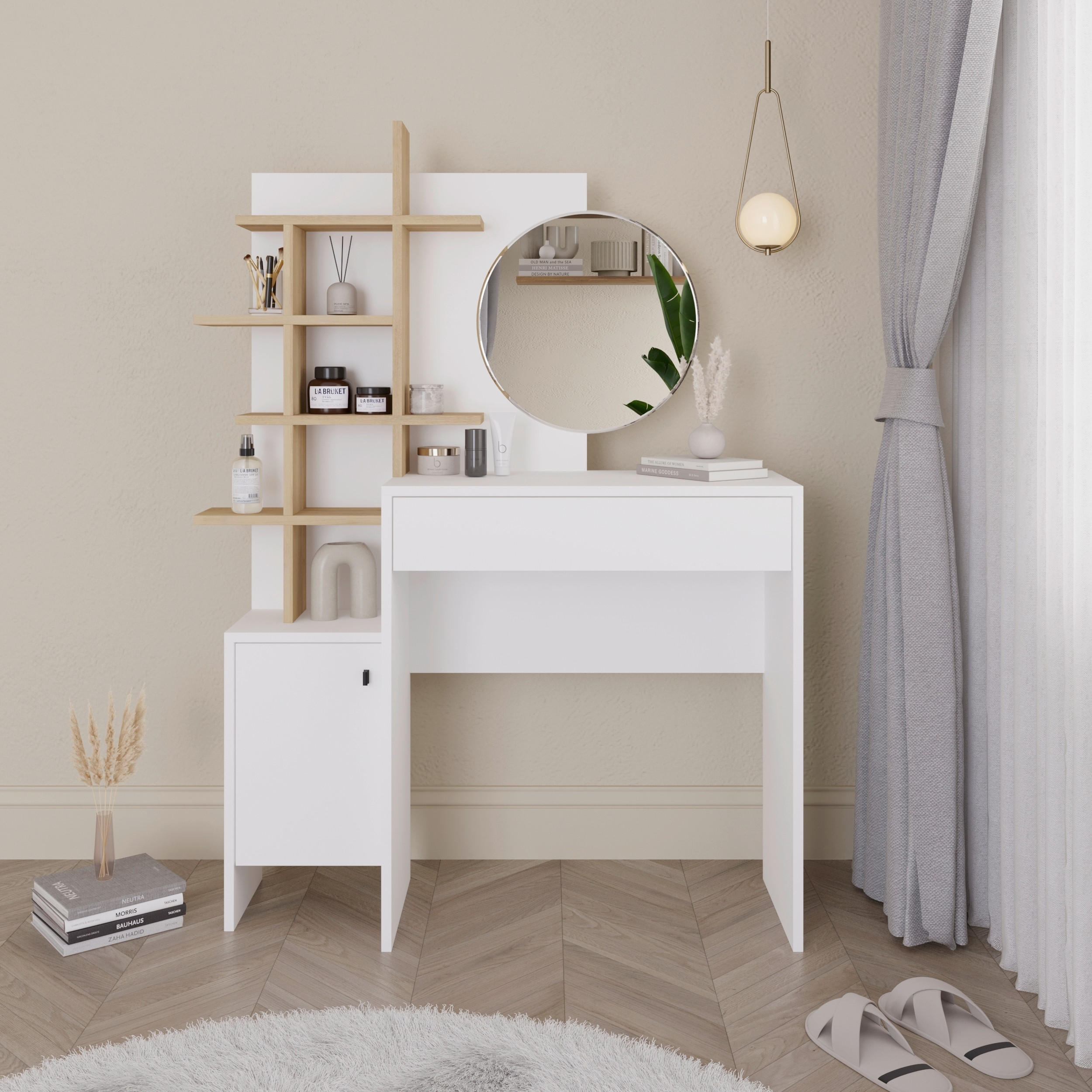 SMINKBORD i vit, ekfärgad  - vit/svart, Design, metall/trämaterial (105/35/151cm) - Livetastic