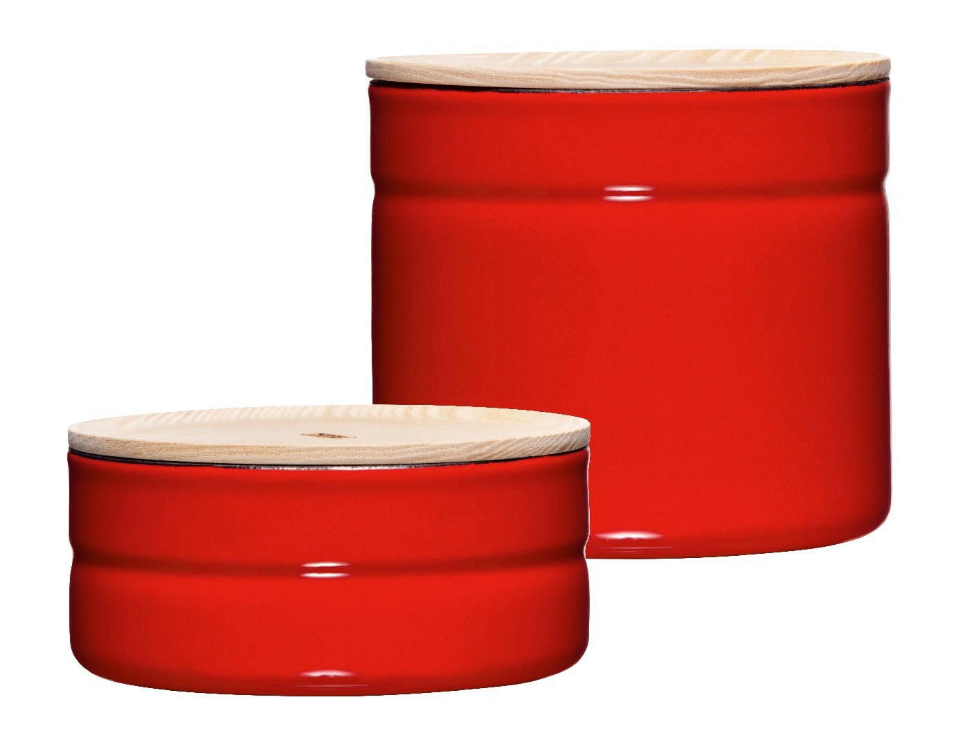 VORRATSDOSENSET 2-teilig  - Eschefarben/Rot, Basics, Holz/Metall - Riess