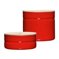 VORRATSDOSENSET 2-teilig  - Eschefarben/Rot, Basics, Holz/Metall - Riess