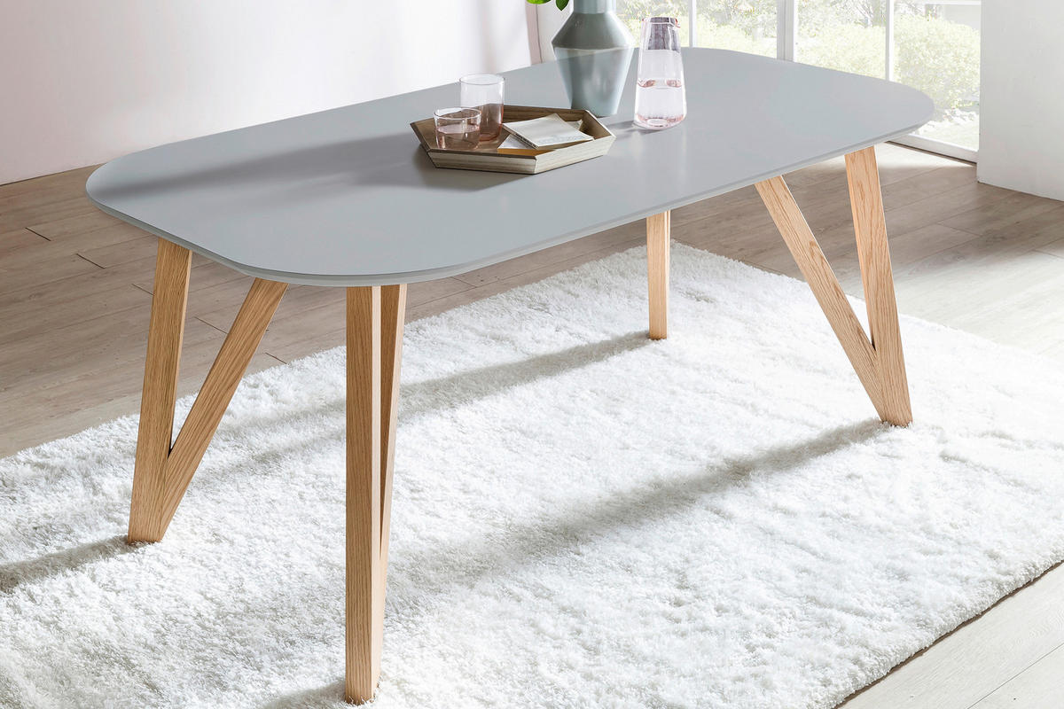 ESSTISCH Eiche massiv oval Grau  - Naturfarben/Grau, MODERN, Holz/Holzwerkstoff (200/100/76cm) - Livetastic
