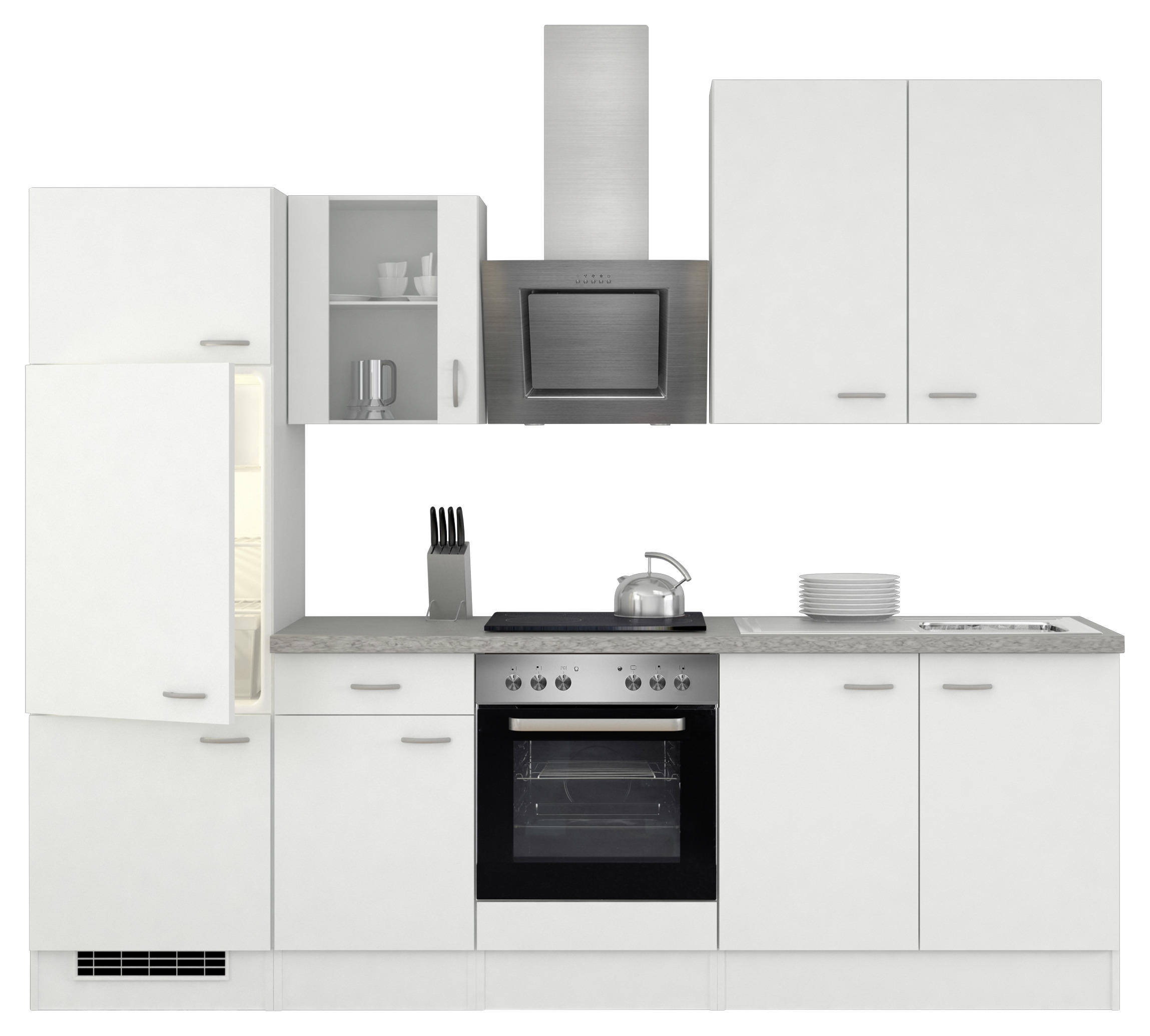 KÜCHENBLOCK 270 cm Grau, Weiß E-Geräte, Spüle - Weiß/Grau, MODERN (270cm) - MID.YOU