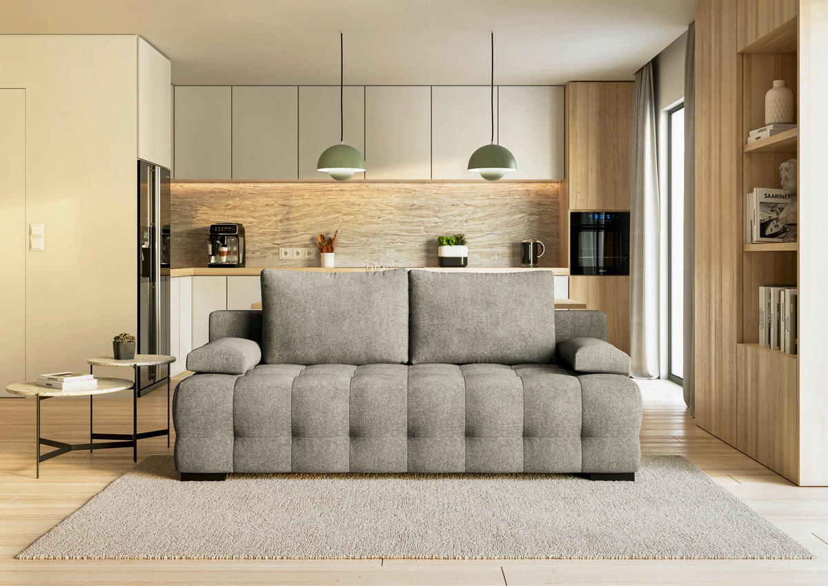 SCHLAFSOFA Jensen  mit Stoffauswahl, Schlafen auf Sitzhöhe, Rücken echt Struktur Hellbraun  - Hellbraun/Schwarz, KONVENTIONELL, Kunststoff/Textil (209/96/100cm) - Stylife