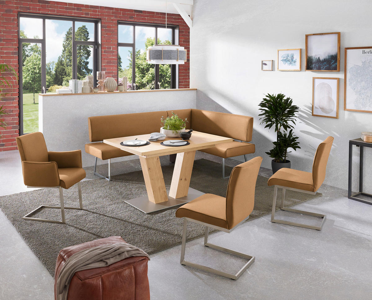 ARMLEHNSTUHL  in Stahl Mikrofaser  - Edelstahlfarben/Cognac, Design, Holzwerkstoff/Textil (63/91/60cm) - Dieter Knoll