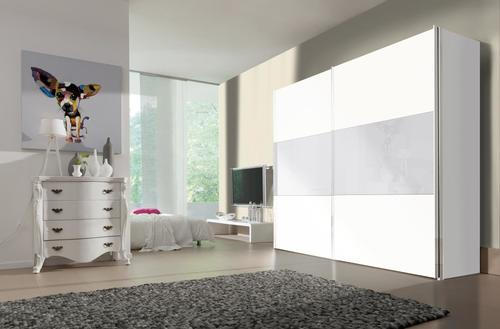 SCHWEBETÜRENSCHRANK 200/216/68 cm 2-türig - Hellgrau/Alufarben, Design, Glas/Holzwerkstoff (200/216/68cm) - Hom`in