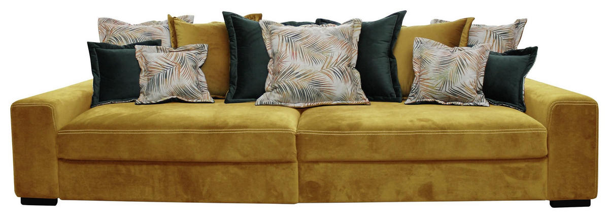 BIG SOFFA i velour gul  - brun/wengefärgad, Lifestyle, trä/textil (289/90/115cm) - MID.YOU