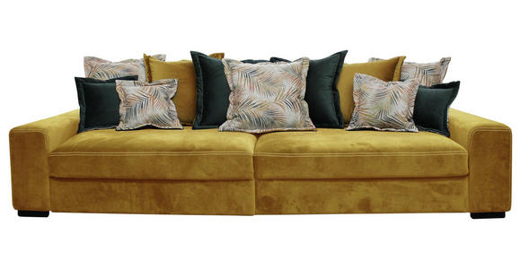 BIGSOFA in Velours Gelb  - Wengefarben/Dunkelgrün, LIFESTYLE, Holz/Textil (289/90/115cm) - Landscape