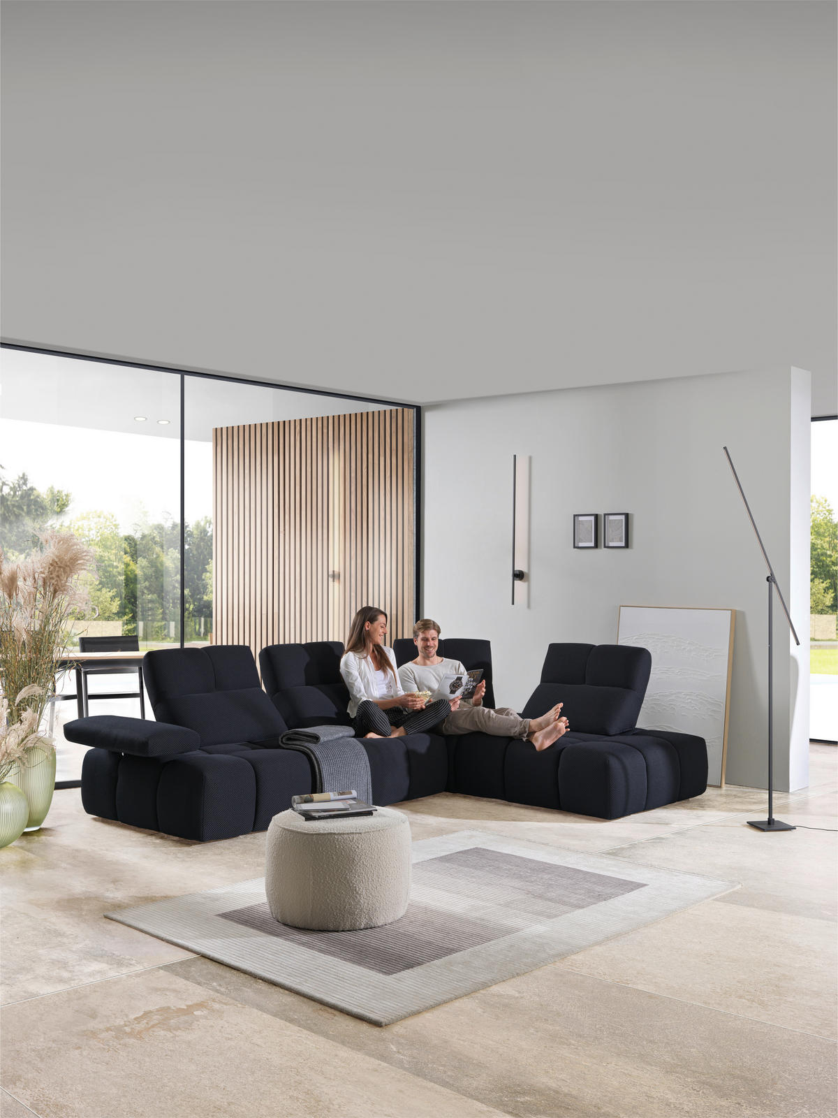 ECKSOFA in Struktur Schwarz  - Schwarz, Design, Kunststoff/Textil (313/233cm) - Emilio Belluti