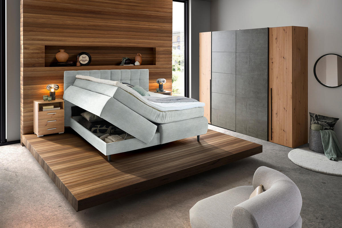 BOXSPRINGBETT 180/200 cm  in Hellgrau  - Hellgrau/Schwarz, Konventionell, Holz/Textil (180/200cm) - Ti'me