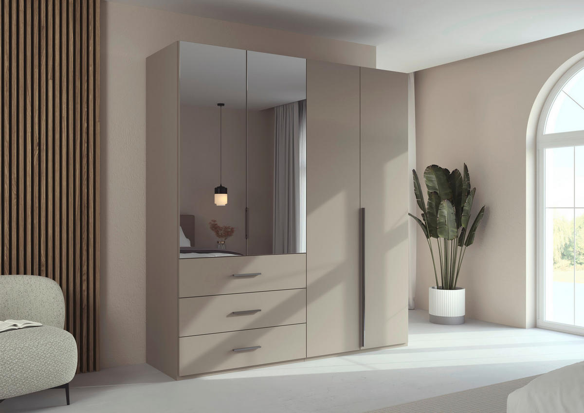 DREHTÜRENSCHRANK 201/223/60 cm,  in Fango, 4-türig  - Chromfarben/Fango, Design, Glas/Holzwerkstoff (201/223/60cm) - home24