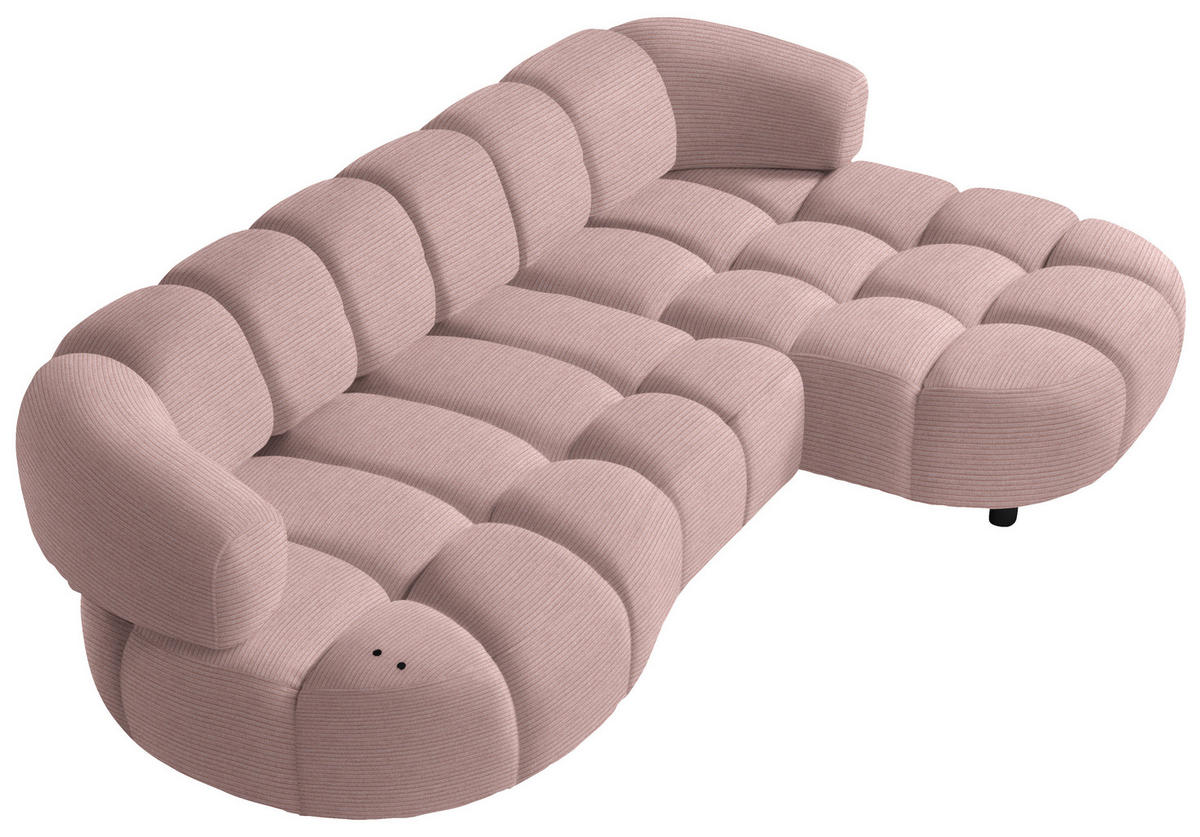 ECKSOFA in Cord, Velours Rosa  284/183 cm  - Schwarz/Rosa, Design, Holz/Textil (284/183cm) - Welnova