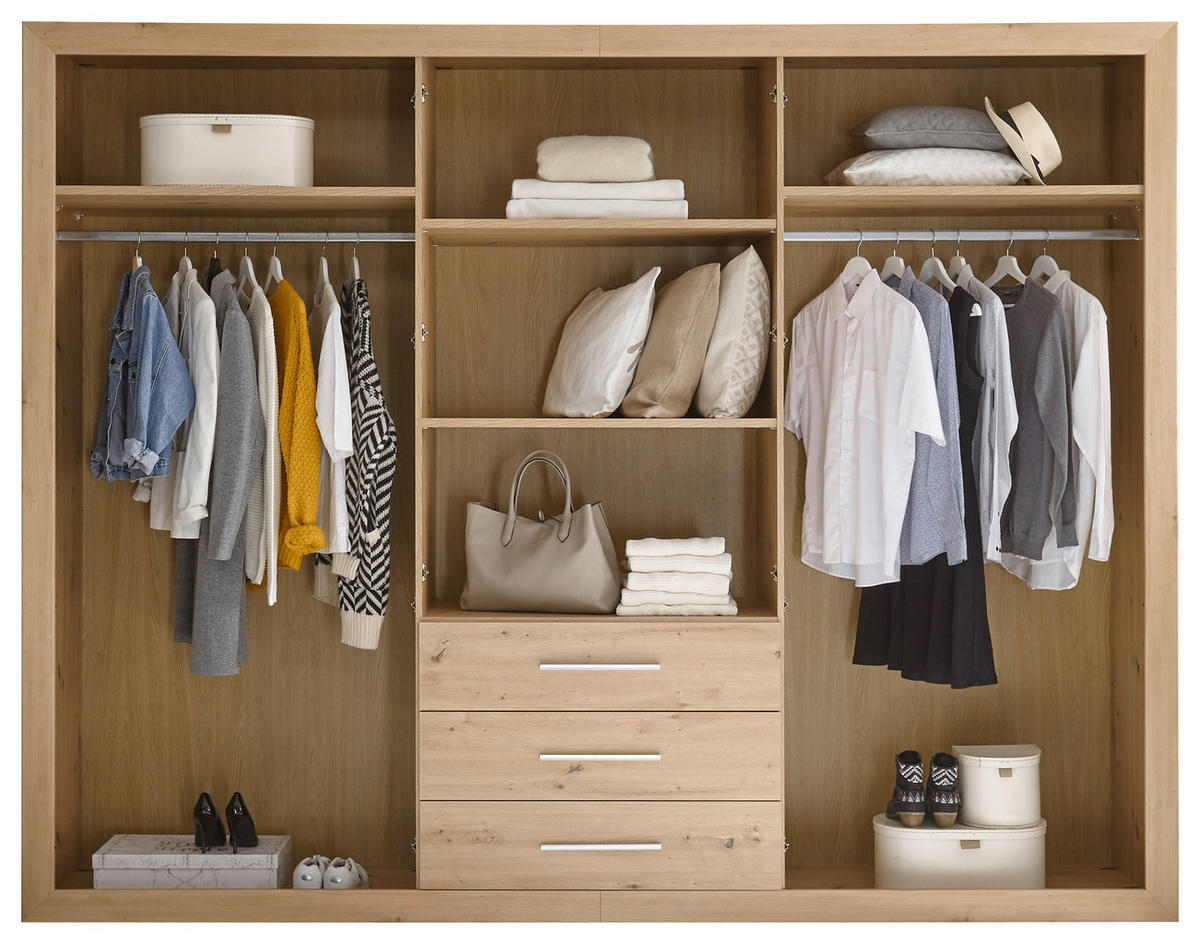 DREHTÜRENSCHRANK 289/225/59 cm 6-türig Weiß, Eichefarben  - Eichefarben/Silberfarben, KONVENTIONELL (289/225/59cm) - MID.YOU