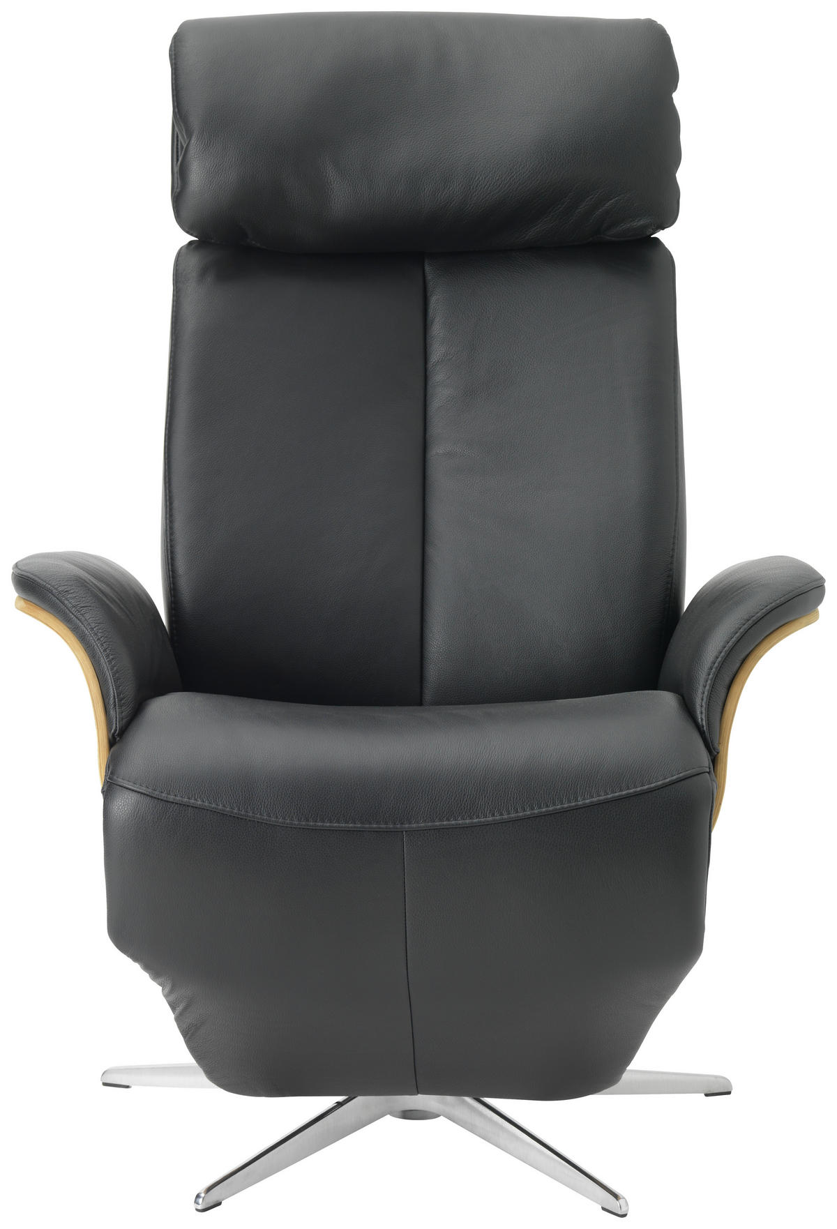 RELAXAČNÍ KŘESLO, kůže, černá - barvy dubu/barvy stříbra, Design, kov/dřevo (82/110-119/87cm) - Welnova