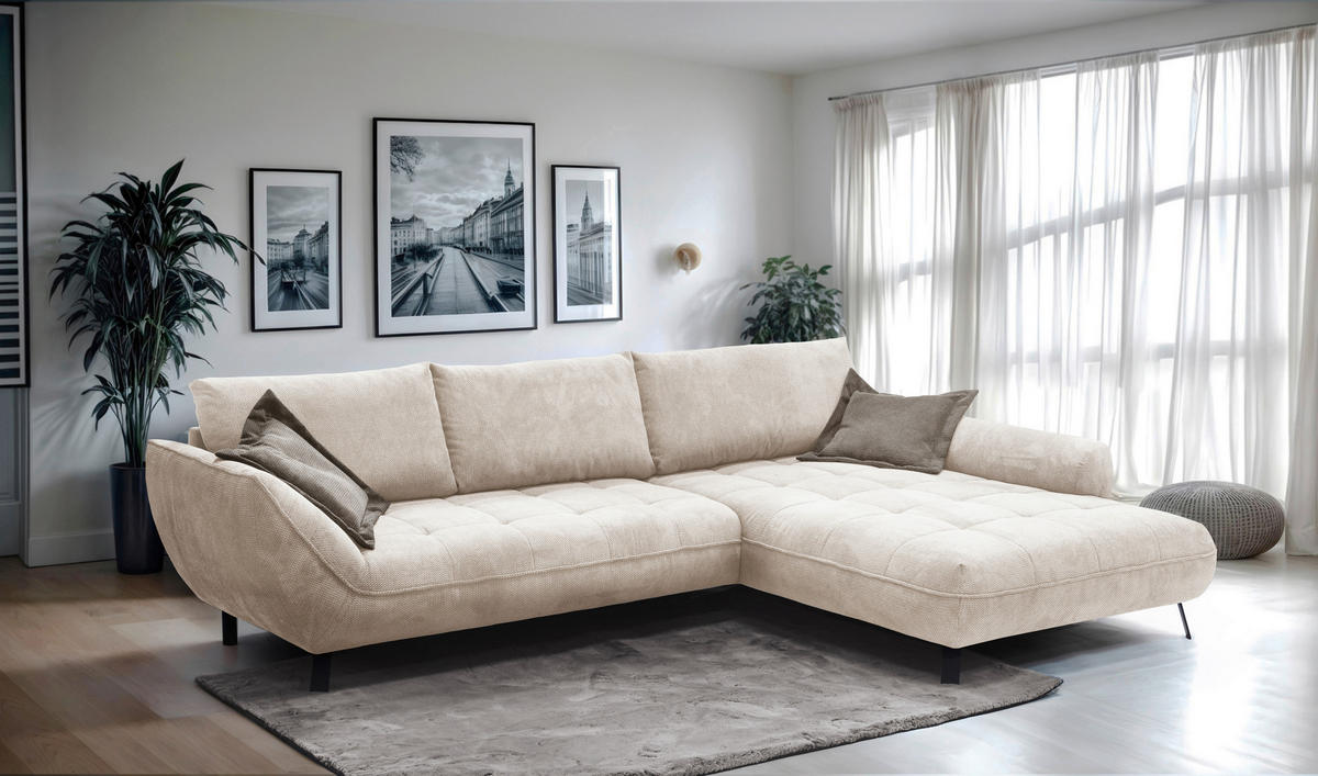 ECKSOFA in Struktur Beige, Hellbraun  - Hellbraun/Beige, Design, Textil/Metall (324/205cm) - Livetastic