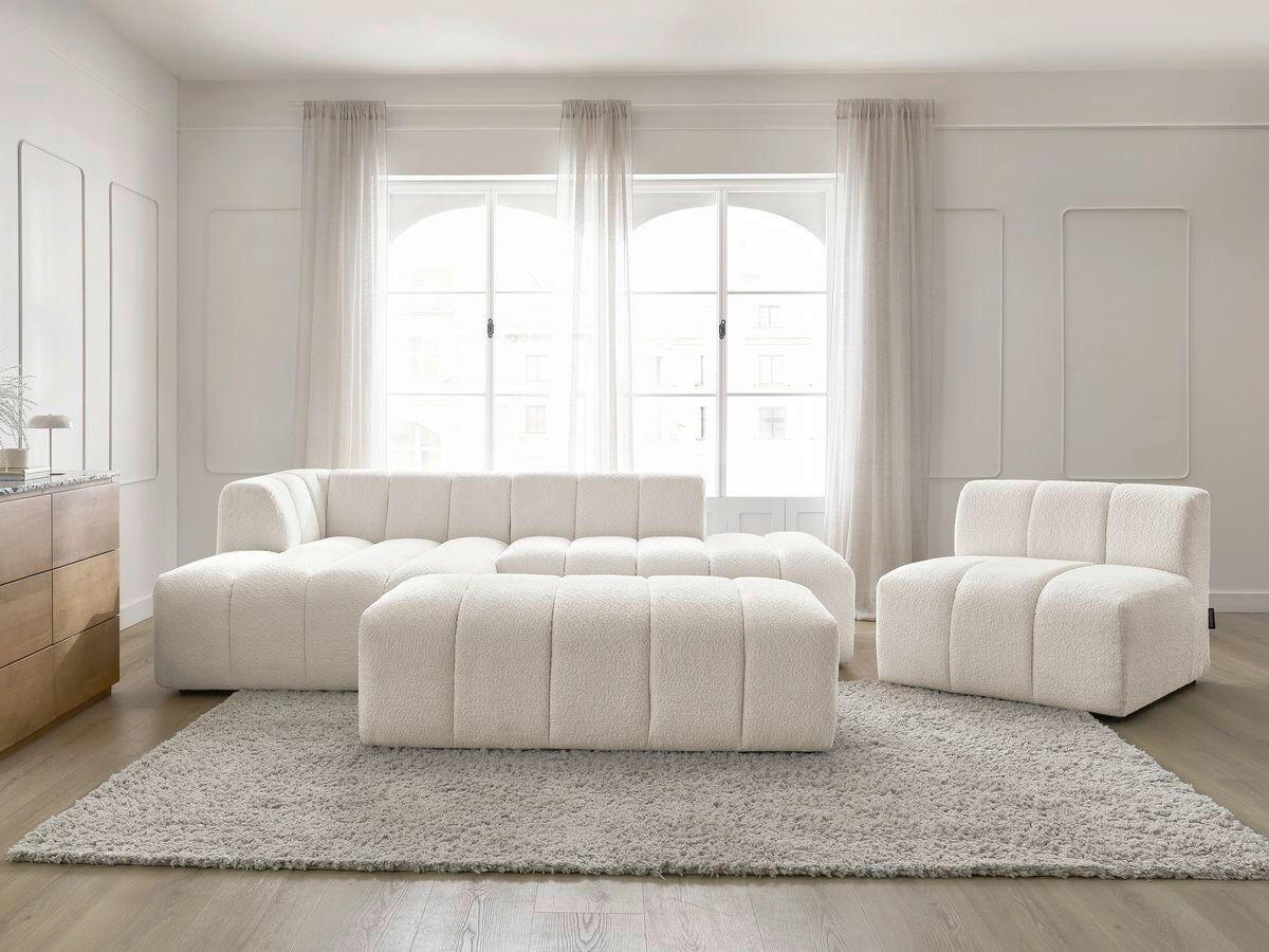 ECKSOFA Ottomane links  ANNECY Weiß Bouclé  - Schwarz/Weiß, MODERN, Kunststoff/Textil (170/262cm)