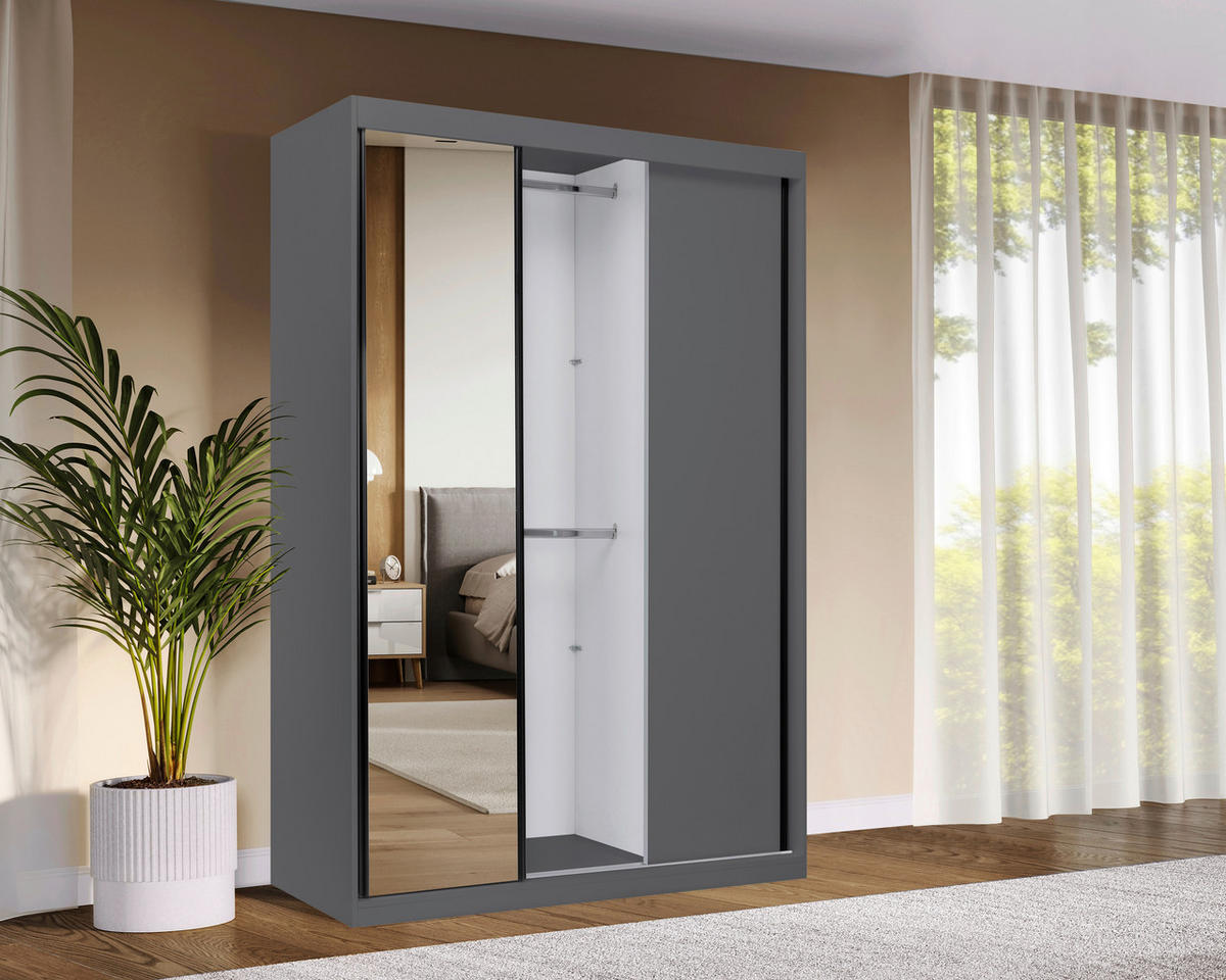 SCHIEBETÜRENSCHRANK 150/215/59,5 cm 3-türig  - Schwarz/Graphitfarben, MODERN, Holzwerkstoff/Metall (150/215/59,5cm) - MID.YOU