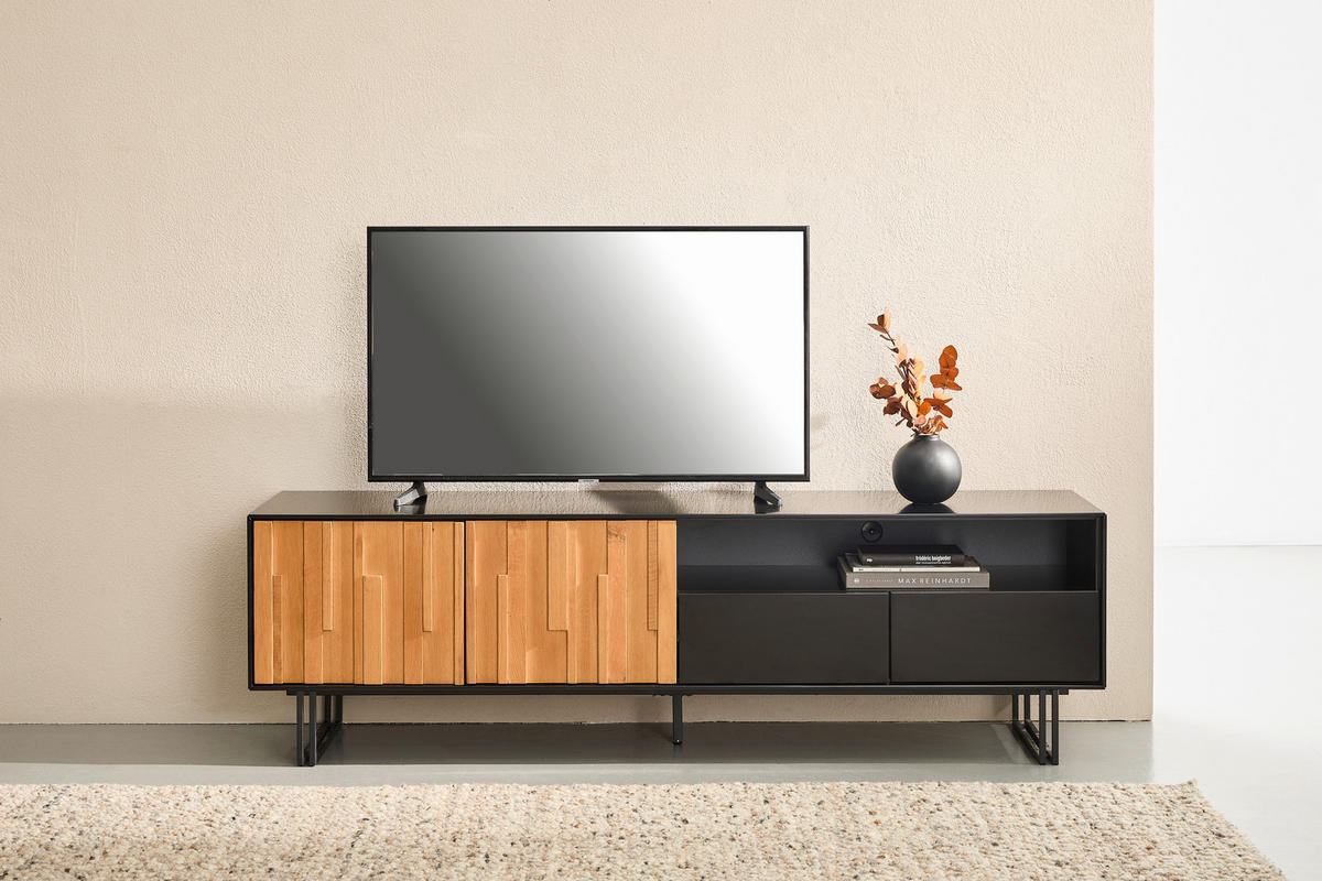 LOWBOARD  180/53/40 cm 2 Schublade(n) Beimöbel erhältlich, stehend  - Eichefarben/Schwarz, Trend, Holz/Holzwerkstoff (180/53/40cm) - Xora