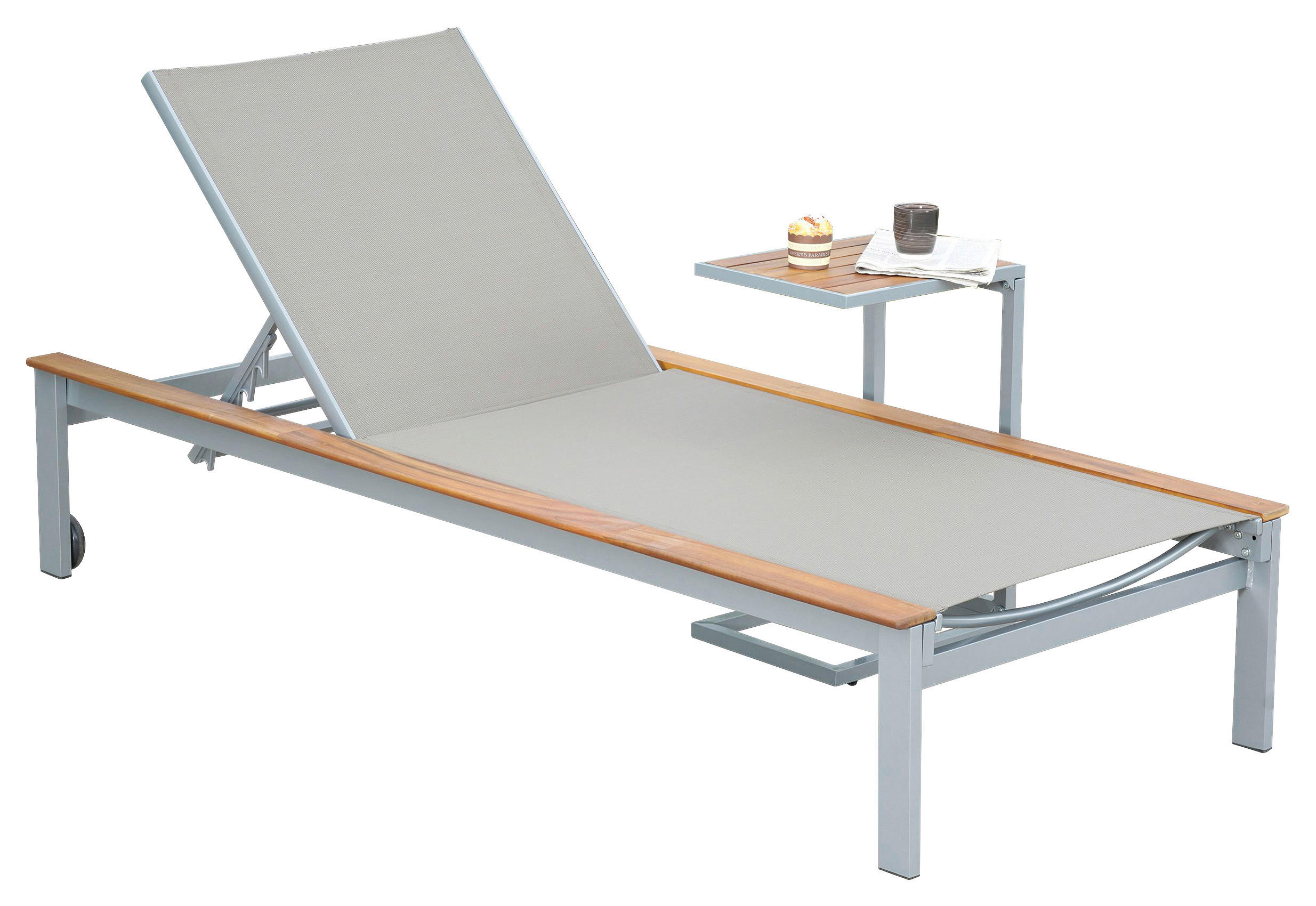 GARTENLIEGE 198/103/84 cm Akazie  - Beige/Silberfarben, MODERN, Holz/Metall (198/103/84cm) - Gardenson