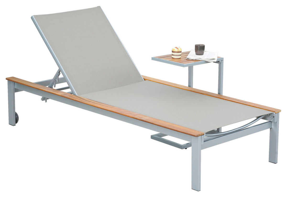 GARTENLIEGE 198/103/84 cm Akazie  - Beige/Silberfarben, MODERN, Holz/Metall (198/103/84cm) - Gardenson