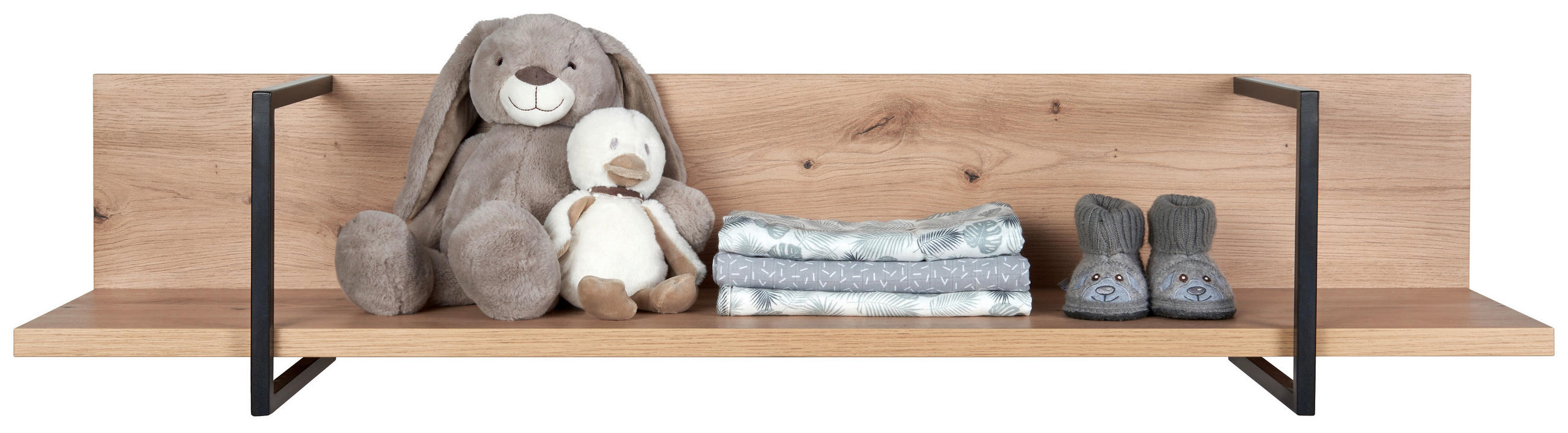 STENSKA POLICA - barve hrasta/antracit, Trend, kovina/leseni material (120/25/27cm) - My Baby Lou