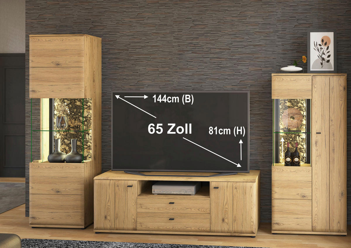 WOHNWAND 4-teilig  Braun, Eschefarben, Eiche Artisan 331/205/50 cm    - Anthrazit/Eschefarben, Natur, Glas/Holz (331/205/50cm) - Linea Natura