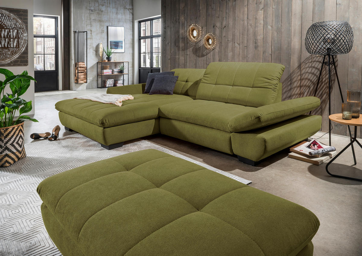 ECKSOFA in Mikrofaser Grün  198/290 cm  - Schwarz/Grün, Design, Textil/Metall (198/290cm) - Xora