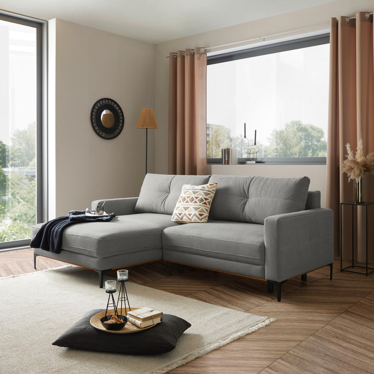 ECKSOFA Hellgrau  - Hellgrau/Schwarz, MODERN, Textil/Metall (162/238cm) - Ondega