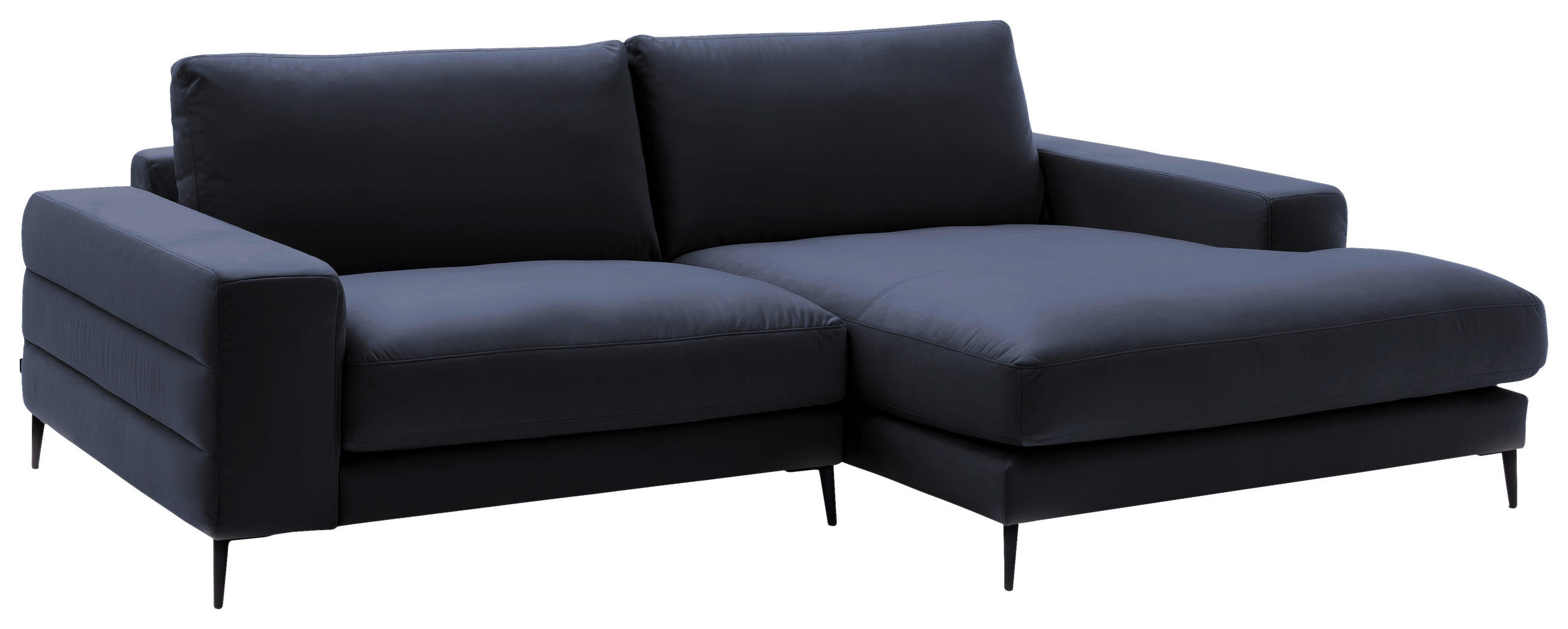 ECKSOFA in Velours Dunkelblau  - Schwarz/Dunkelblau, Design, Textil/Metall (253/177cm) - Dieter Knoll