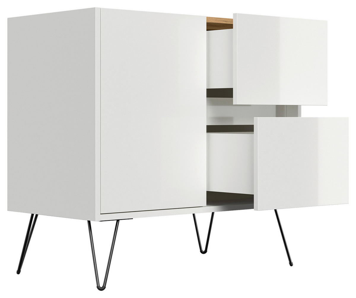 SIDEBOARD Posseik Industrial 79/75,8/42 cm 2 Schublade(n)  - Weiß Hochglanz/Eichefarben, Design, Holzwerkstoff/Metall (79/75,8/42cm) - P & B