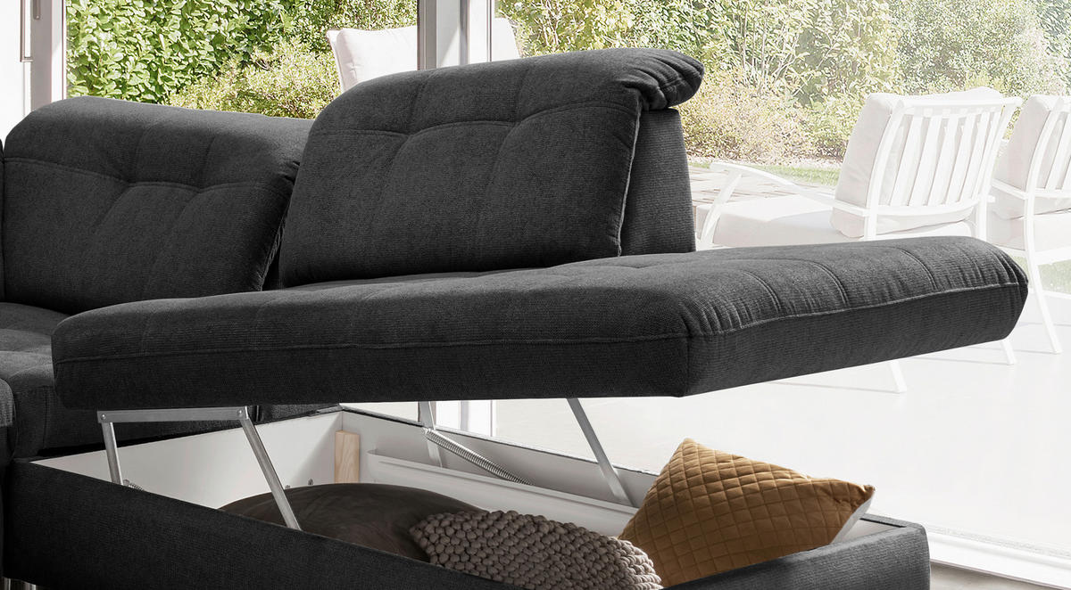 WOHNLANDSCHAFT in Chenille Anthrazit  - Anthrazit/Schwarz, Modern, Textil/Metall (184/387/252cm) - Livetastic