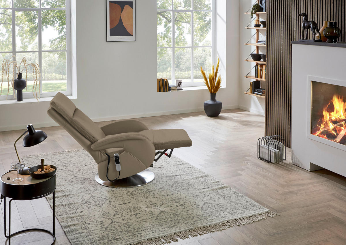 RELAXSESSEL in Leder Greige  - Edelstahlfarben/Greige, Design, Leder/Metall (70/108/80cm) - Cantus