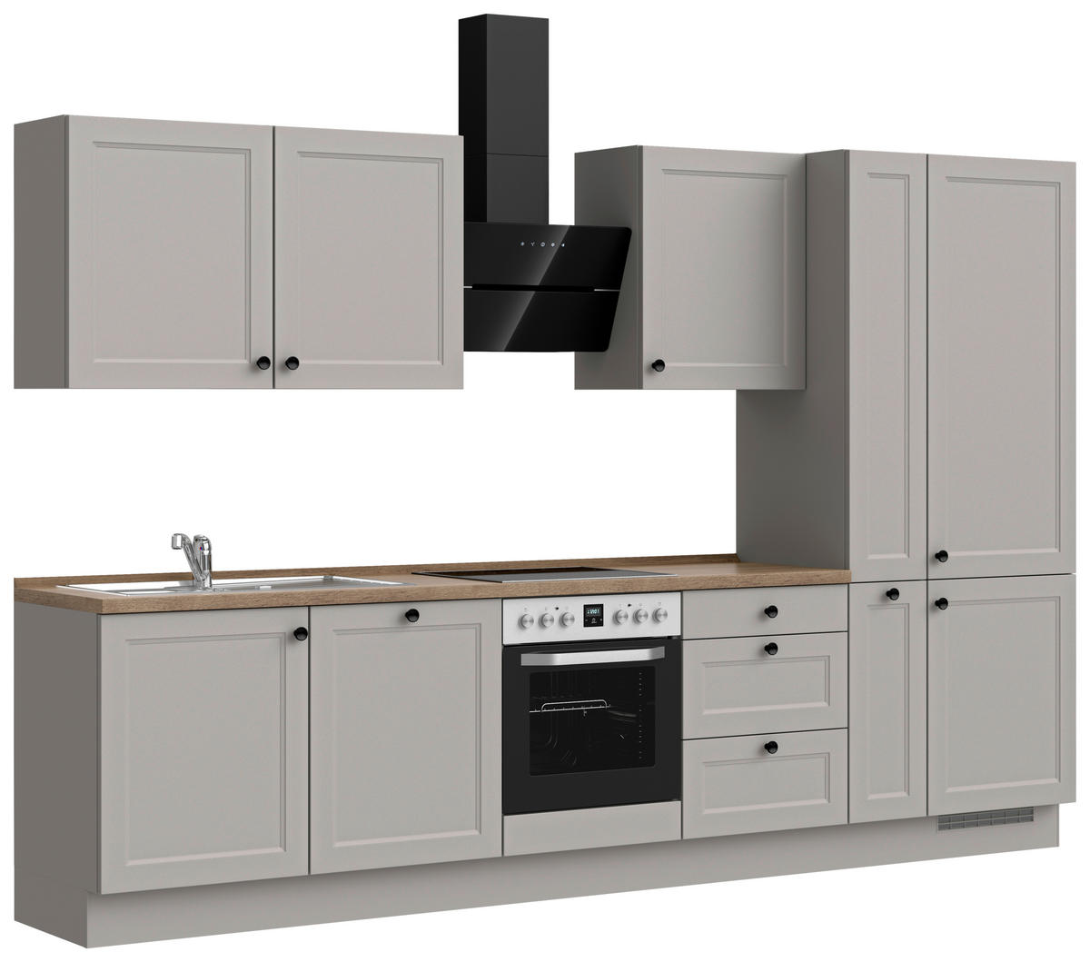 KÜCHENBLOCK Cascada 330 cm  in Grau, Eiche dunkel  - Eiche dunkel/Schwarz, MODERN, Holzwerkstoff/Metall (330cm) - Nobilia