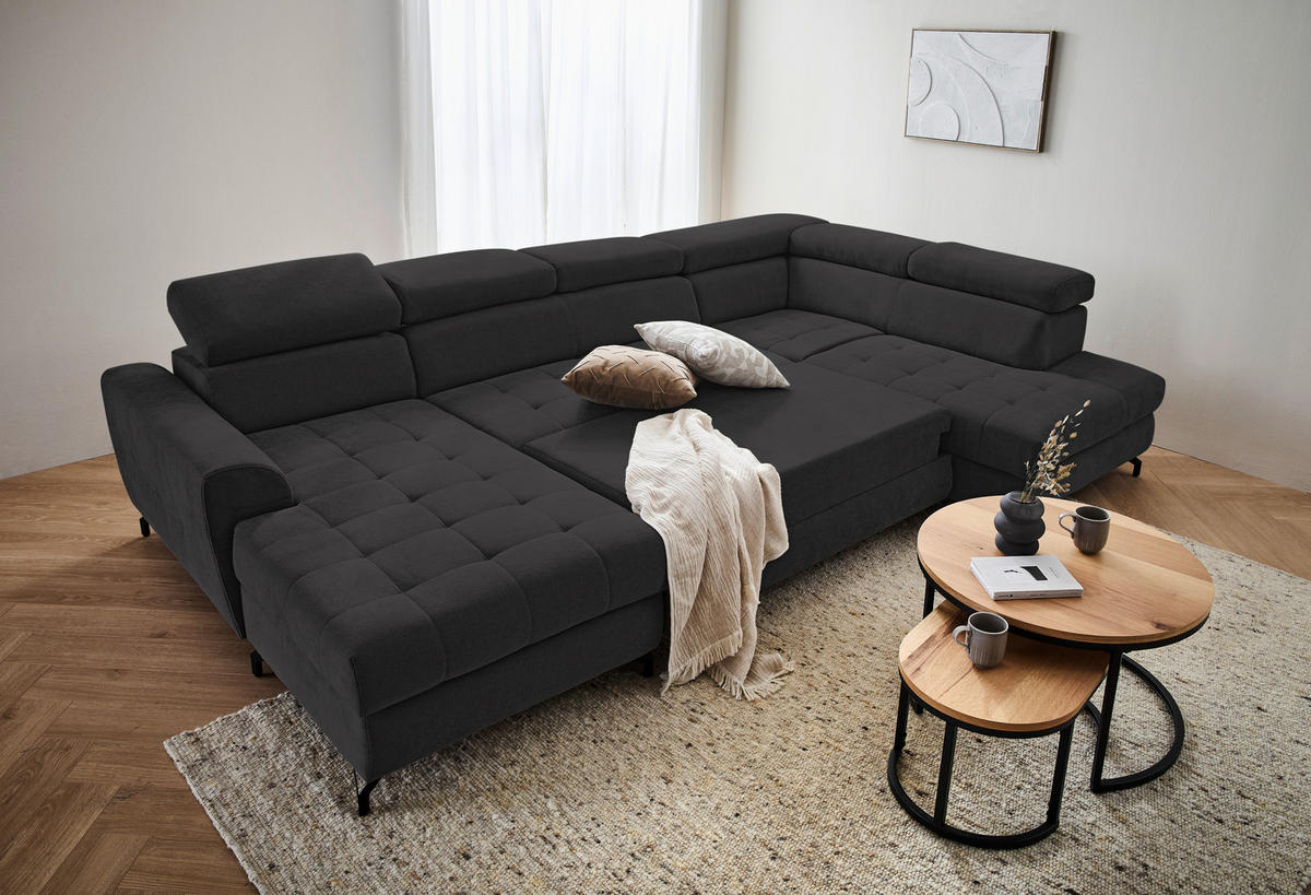 WOHNLANDSCHAFT Anthrazit Struktur  - Anthrazit/Schwarz, Design, Textil/Metall (177/327/203cm) - Stylife