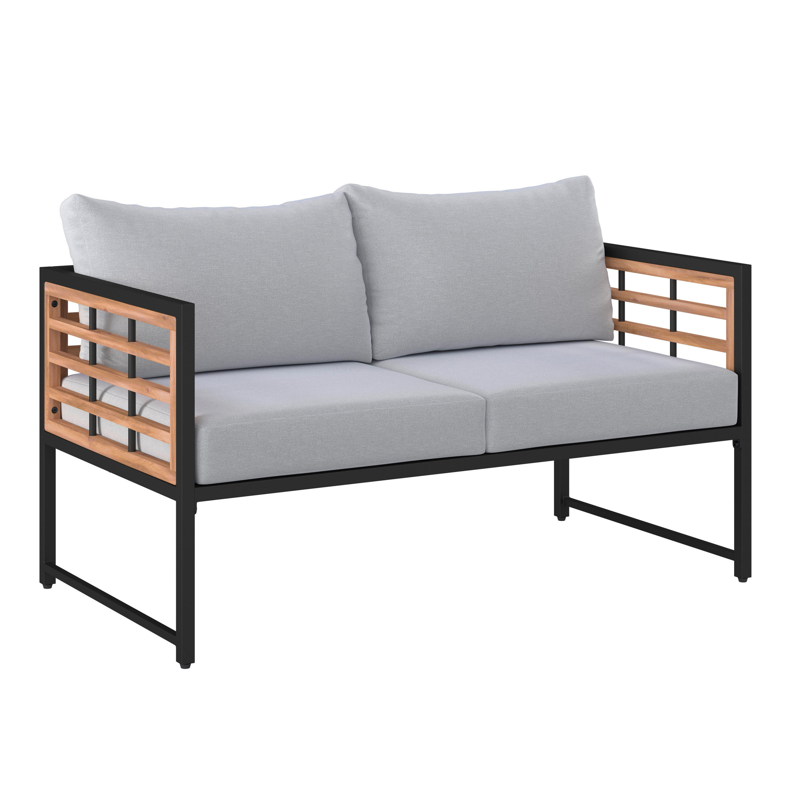 LOUNGESOFA 125/67,5/63,5 cm Akazie vollmassiv Stahl  - Schwarz/Naturfarben, MODERN, Holz/Textil (125/67,5/63,5cm) - Ambia Garden