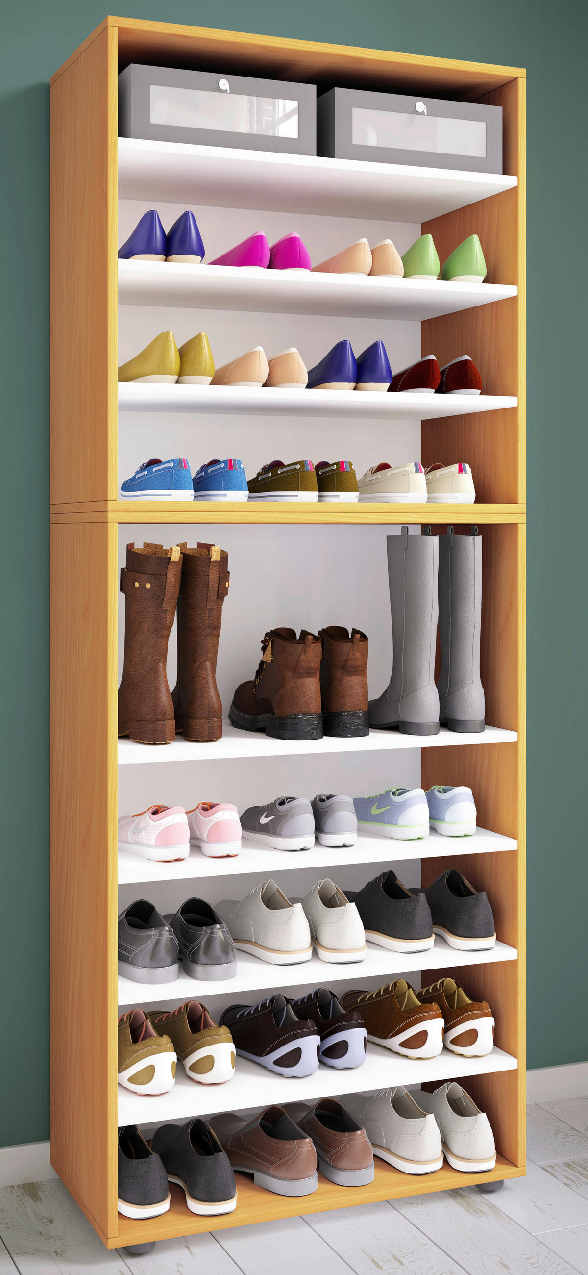 SCHUHREGAL 70/183/37 cm  - Buchefarben/Schwarz, Konventionell, Holzwerkstoff/Kunststoff (70/183/37cm) - MID.YOU