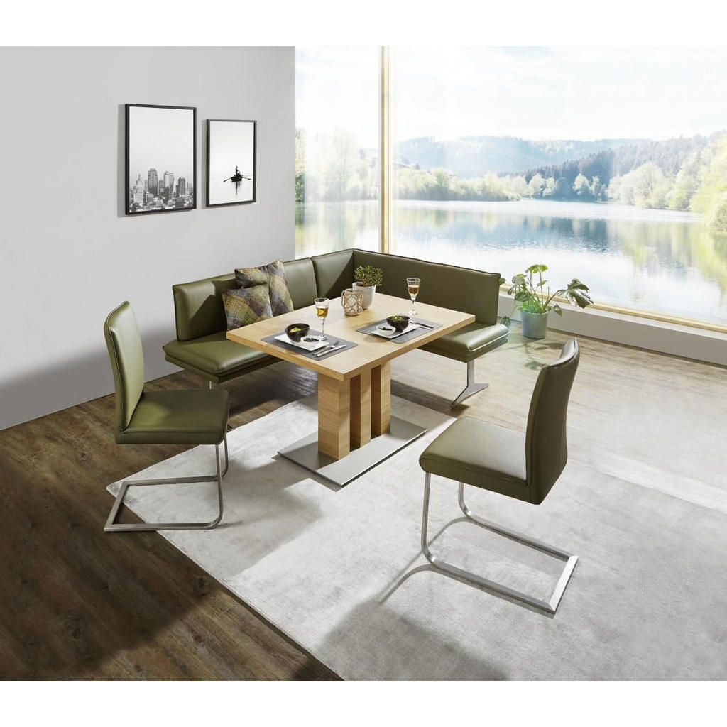 Thumbnail - Moderano Esstisch, Eiche, Holz, Holzwerkstoff, Wildeiche, furniert, rechteckig, Säule, 90x75x130-178 cm, Goldenes M, Ema...