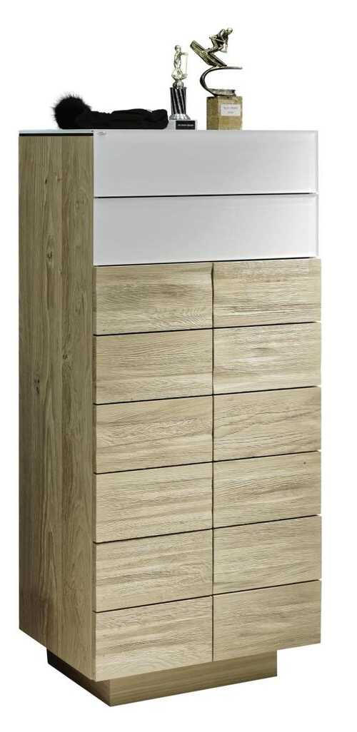 SCHUHSCHRANK Wildeiche furniert, massiv, mehrschichtige Massivholzplatte (Tischlerplatte) Weiß, Eichefarben - Eichefarben/Weiß, Natur, Glas/Holz (64/138/42,5cm) - Voglauer